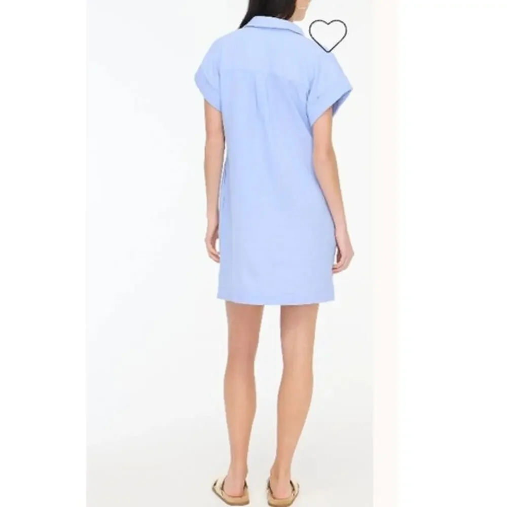 NWT J. Crew Short-Sleeve Gauze Popover Dress 100 % Cotton Blue S *Flaw